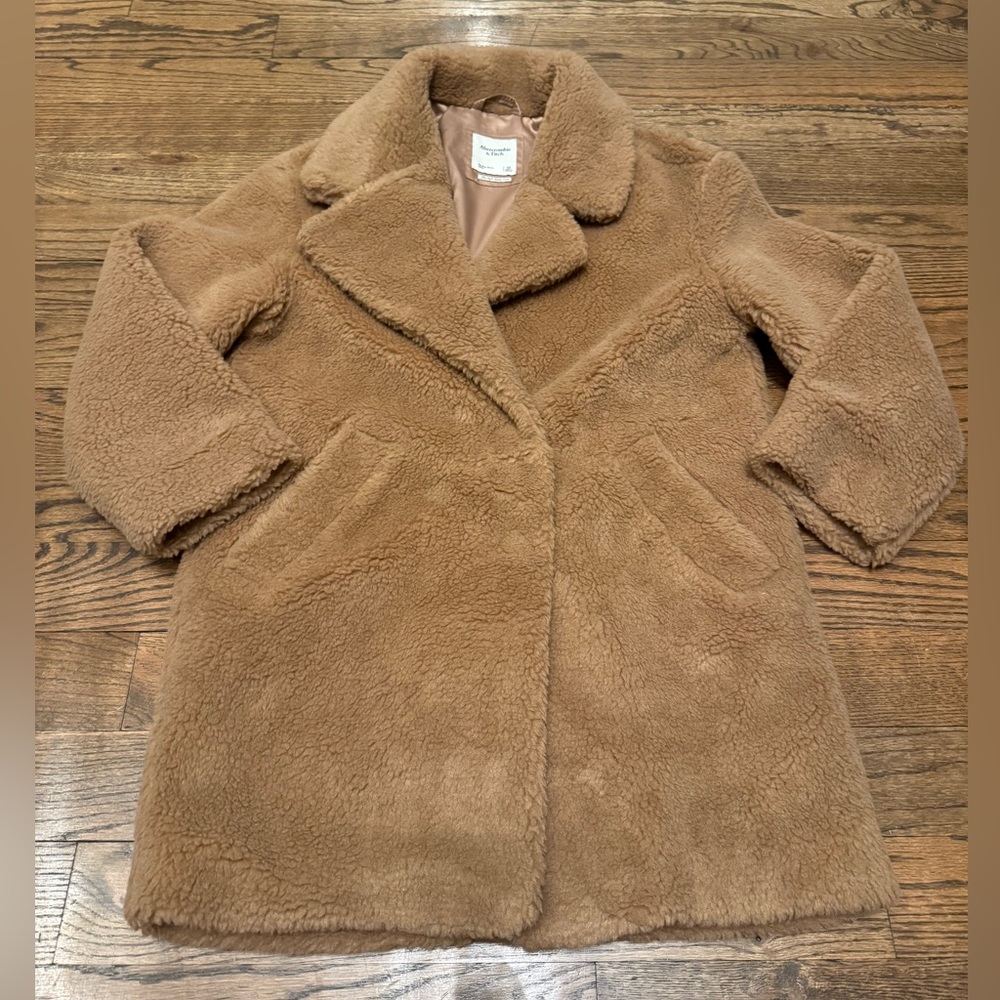 Abercrombie & Fitch The AF Teddy Coat XS Camel Faux Fur Sherpa Jacket